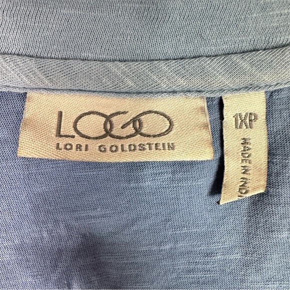 LOGO by Lori Goldstein Tunic Top 1XP Blue Colorblock 3/4 Sleeve Beachy Stretchy - Picture 5 of 12